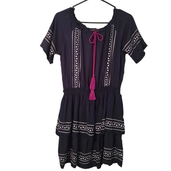 Romeo & Juliet Couture Peasant Off Shoulder Size Small Navy Blue Dress - Picture 2 of 5